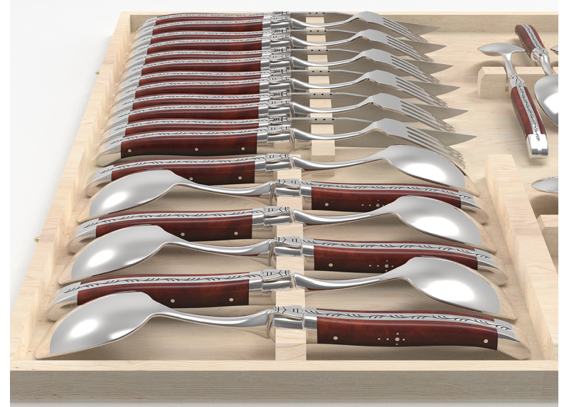 Set of 24 laguiole knives set with amboyna root wood handle and stainless steel bolsters image 4