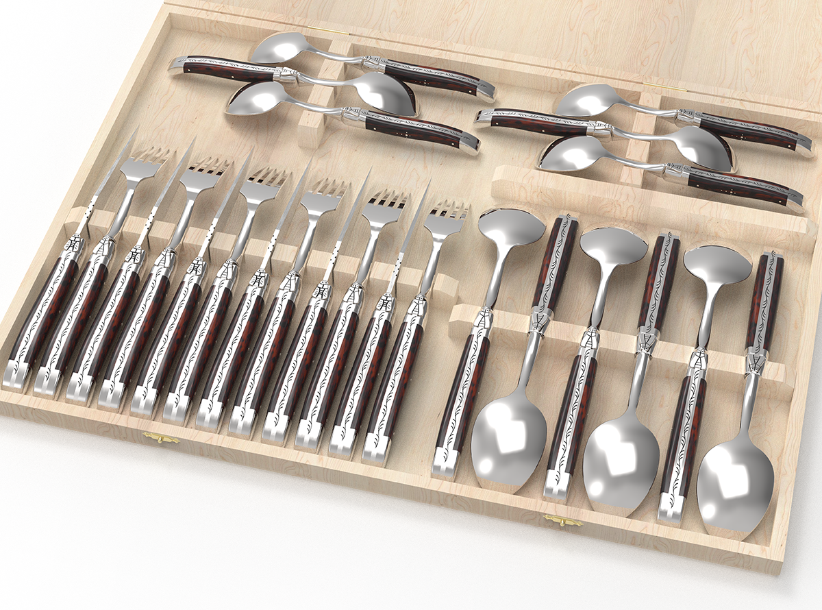 Laguiole cutlery of 6 tablespoons with amourette wood handle and stainless  steel bolsters