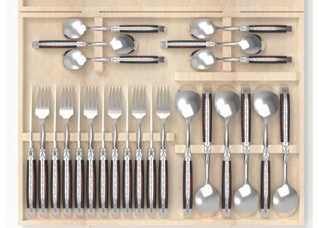 Service Laguiole de 24 pièces avec un manche en bois d'amourette et mitres en acier inoxydable image 2