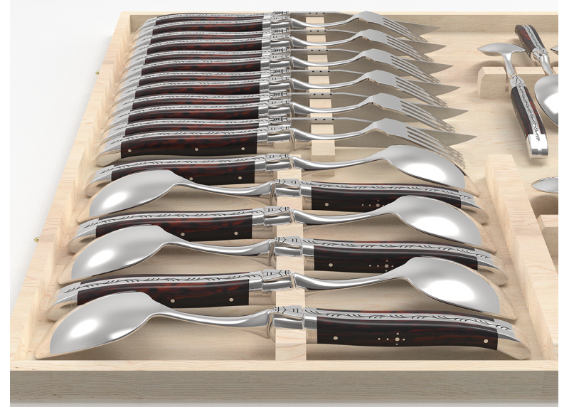 Service Laguiole de 24 pièces avec un manche en bois d'amourette et mitres en acier inoxydable image 3