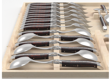 Service Laguiole de 24 pièces avec un manche en bois d'amourette et mitres en acier inoxydable image 3