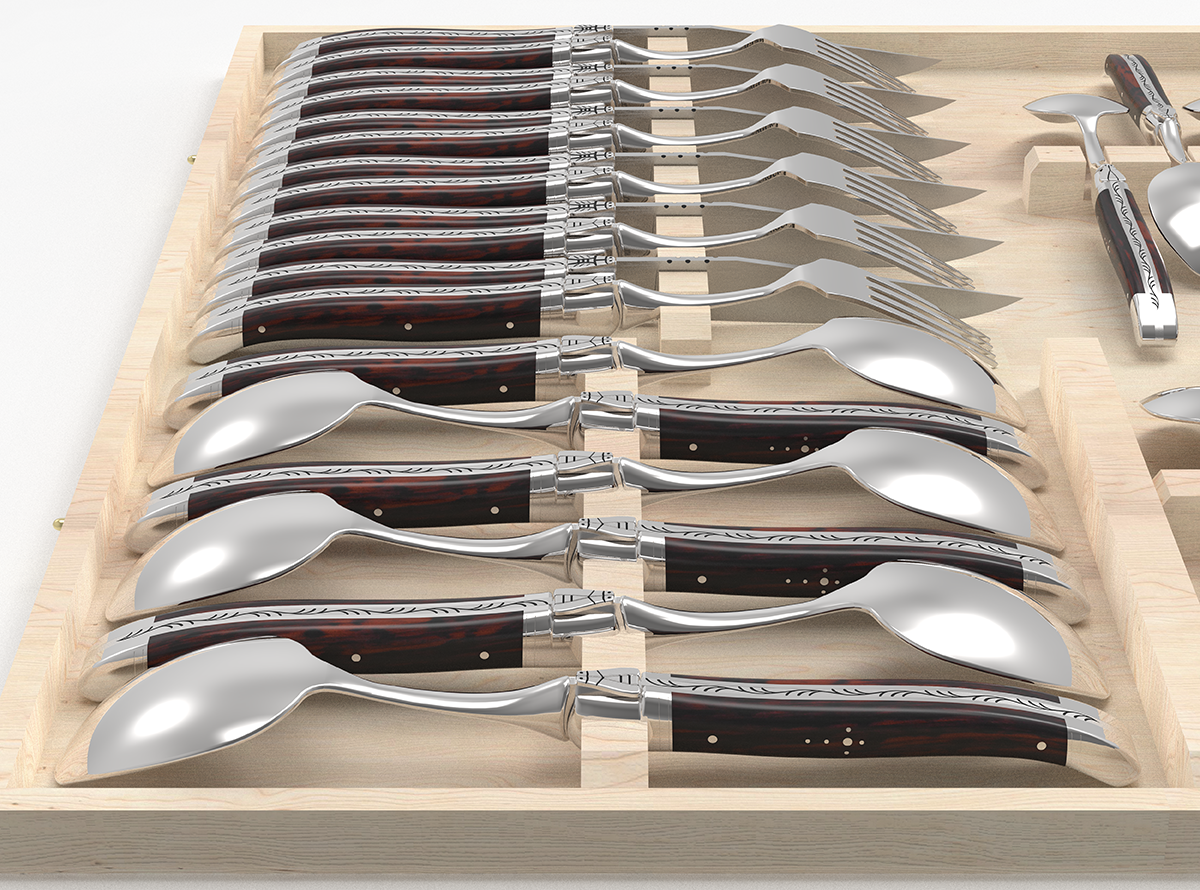 Laguiole cutlery of 6 tablespoons with amourette wood handle and stainless  steel bolsters
