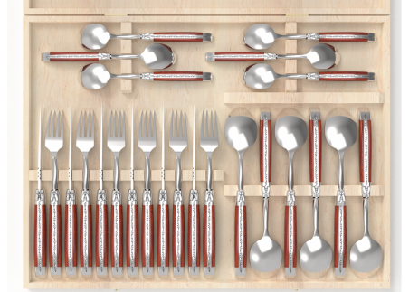 Service Laguiole de 24 pièces avec un manche en bois de corail et mitres en acier inoxydable image 2