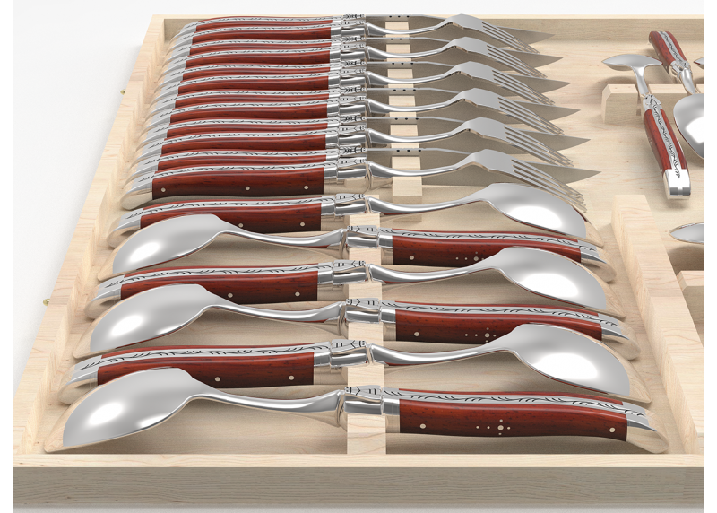 Set of 24 laguiole knives set with African padauk wood handle and stainless steel bolsters image 4