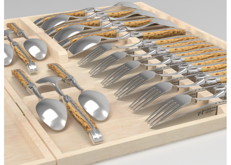 Service Laguiole de 24 pièces avec un manche en bois de bouleau et mitres en acier inoxydable image 5