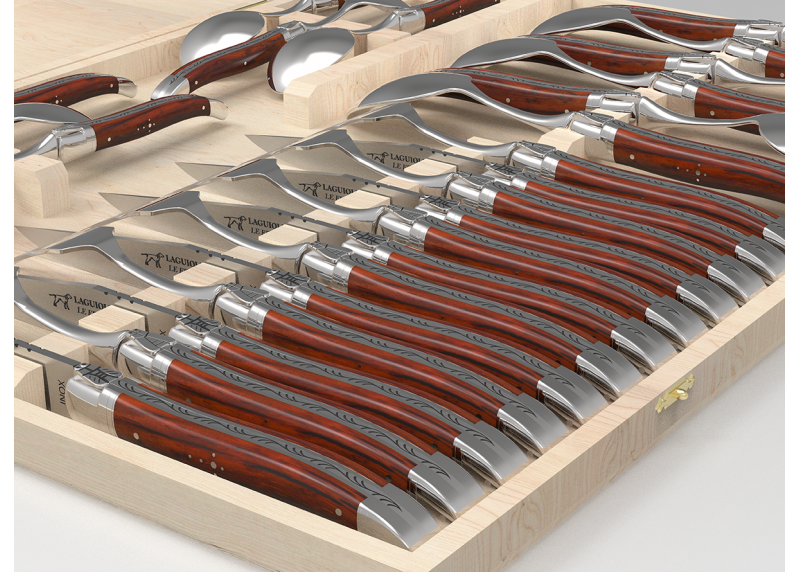 Service Laguiole de 24 pièces avec un manche en bois de cocobolo et mitres en acier inoxydable image 1