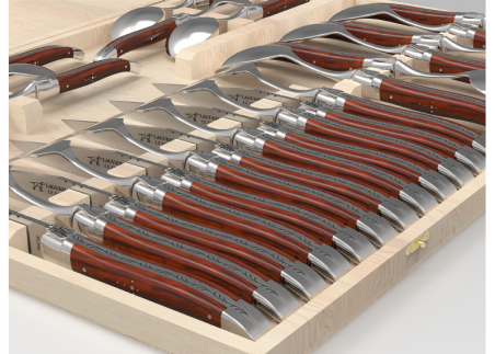 Service Laguiole de 24 pièces avec un manche en bois de cocobolo et mitres en acier inoxydable image 1