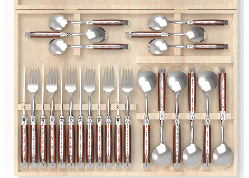 Service Laguiole de 24 pièces avec un manche en bois de cocobolo et mitres en acier inoxydable image 2