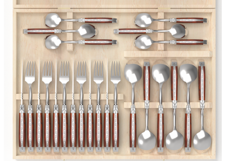 Service Laguiole de 24 pièces avec un manche en bois de cocobolo et mitres en acier inoxydable image 2