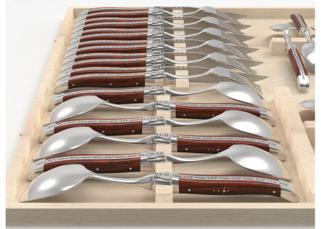 Service Laguiole de 24 pièces avec un manche en bois de cocobolo et mitres en acier inoxydable image 3