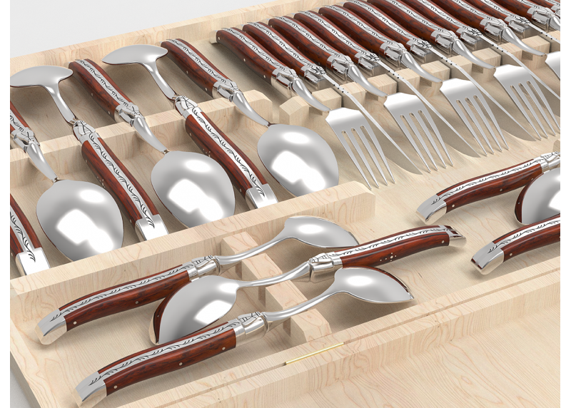Service Laguiole de 24 pièces avec un manche en bois de cocobolo et mitres en acier inoxydable image 4