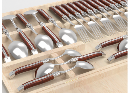 Service Laguiole de 24 pièces avec un manche en bois de cocobolo et mitres en acier inoxydable image 4
