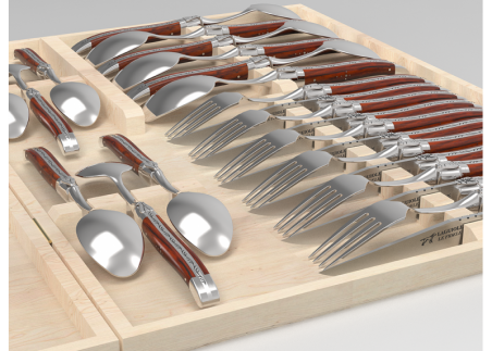 Service Laguiole de 24 pièces avec un manche en bois de cocobolo et mitres en acier inoxydable image 5