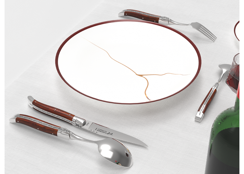 Service Laguiole de 24 pièces avec un manche en bois de cocobolo et mitres en acier inoxydable image 9