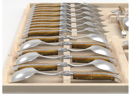 Set of 24 laguiole knives set with olive wood handle and stainless steel bolsters image 4