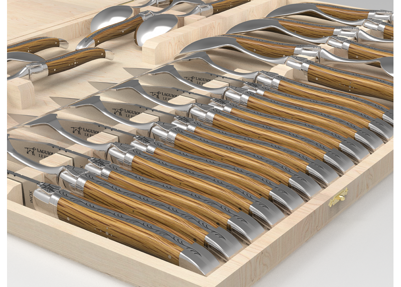 Service Laguiole de 24 pièces avec un manche en bois de chêne et mitres en acier inoxydable image 1
