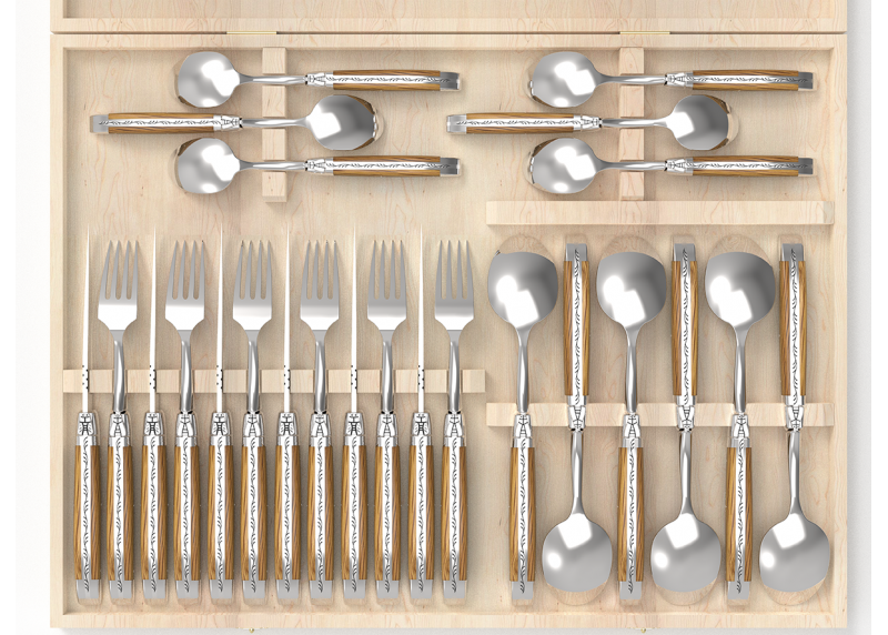 Service Laguiole de 24 pièces avec un manche en bois de chêne et mitres en acier inoxydable image 2