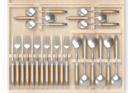 Service Laguiole de 24 pièces avec un manche en bois de chêne et mitres en acier inoxydable image 2