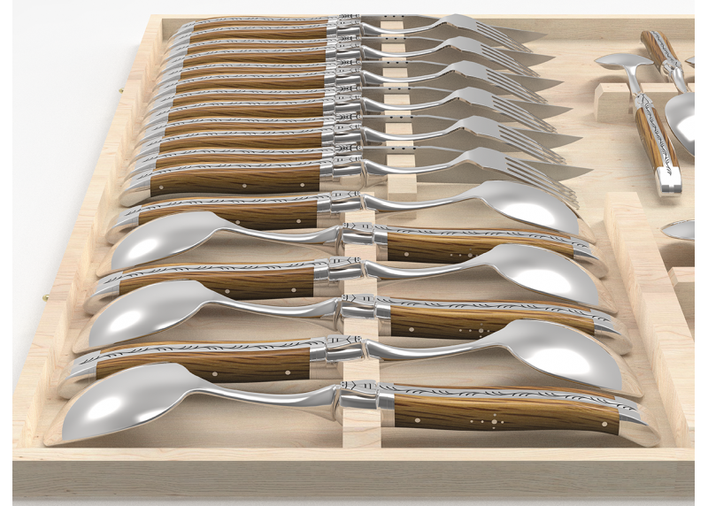 Service Laguiole de 24 pièces avec un manche en bois de chêne et mitres en acier inoxydable image 3