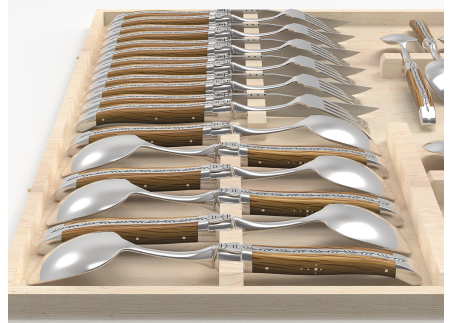 Service Laguiole de 24 pièces avec un manche en bois de chêne et mitres en acier inoxydable image 3