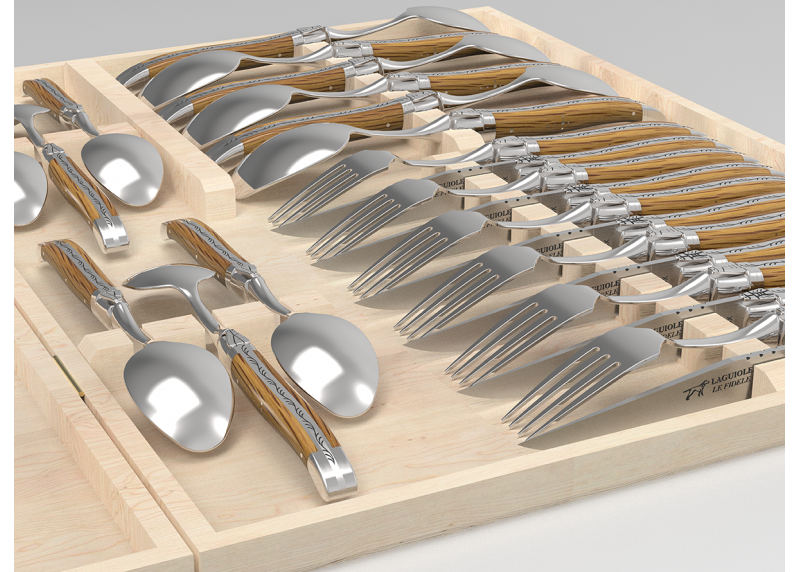 Service Laguiole de 24 pièces avec un manche en bois de chêne et mitres en acier inoxydable image 5