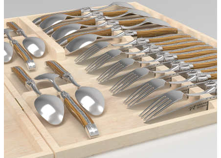 Service Laguiole de 24 pièces avec un manche en bois de chêne et mitres en acier inoxydable image 5