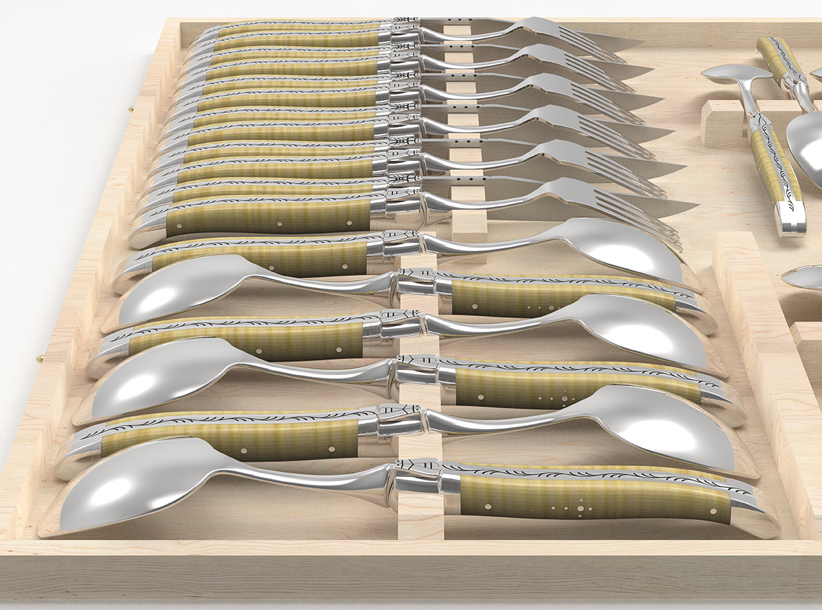 Laguiole cutlery of 6 tablespoons with amourette wood handle and stainless  steel bolsters