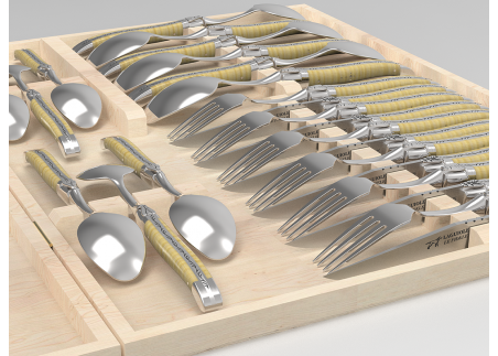 Service Laguiole de 24 pièces avec un manche en bois de gaïac et mitres en acier inoxydable image 6