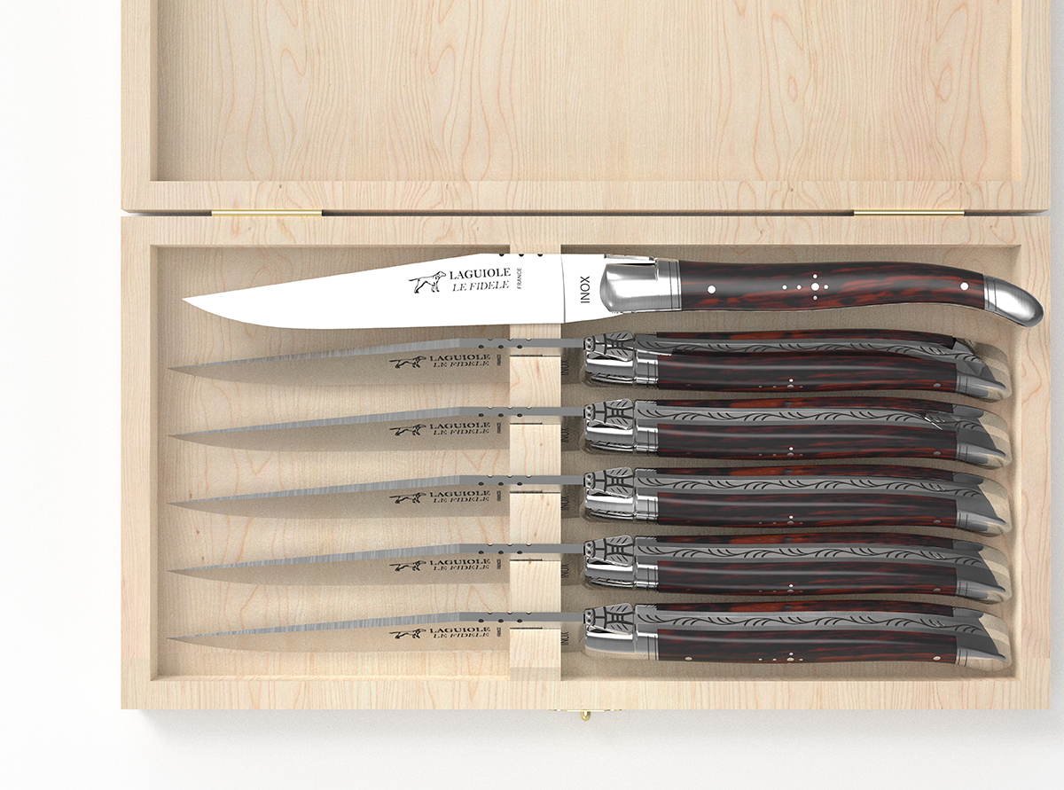 Set of 6 Laguiole en Aubrac Steak Knives Snakewood handles