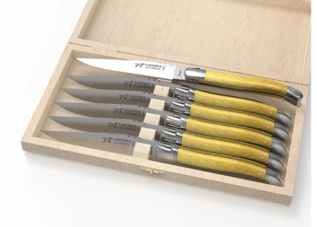 Set of 6 laguiole steak knives with boxwood handle and stainless steel bolsters image 1