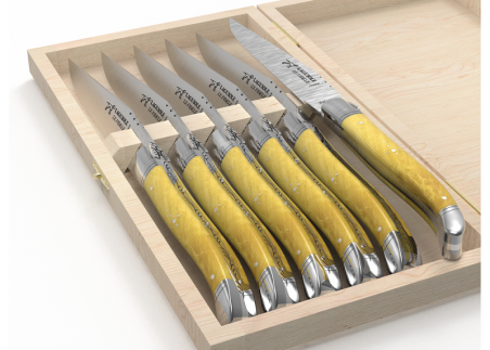 Set of 6 laguiole steak knives with boxwood handle and stainless steel bolsters image 4