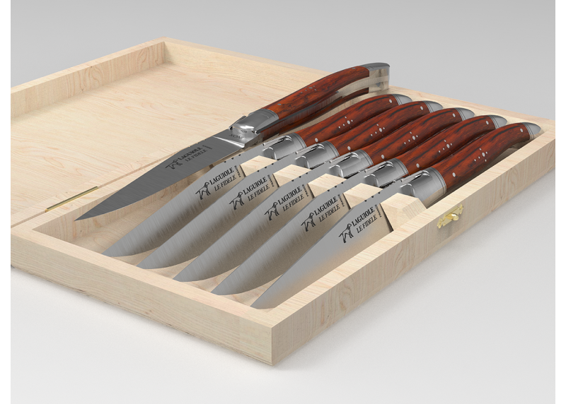 Service de 6 couteaux Laguiole avec un manche en bois de cocobolo et mitres en acier inoxydable image 1