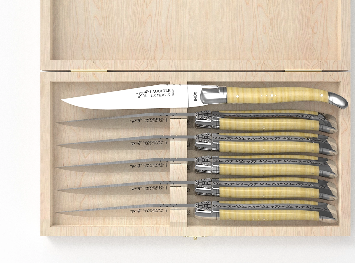 Engraved Steak Knife Set, Maple Wood Handles, Set of 6