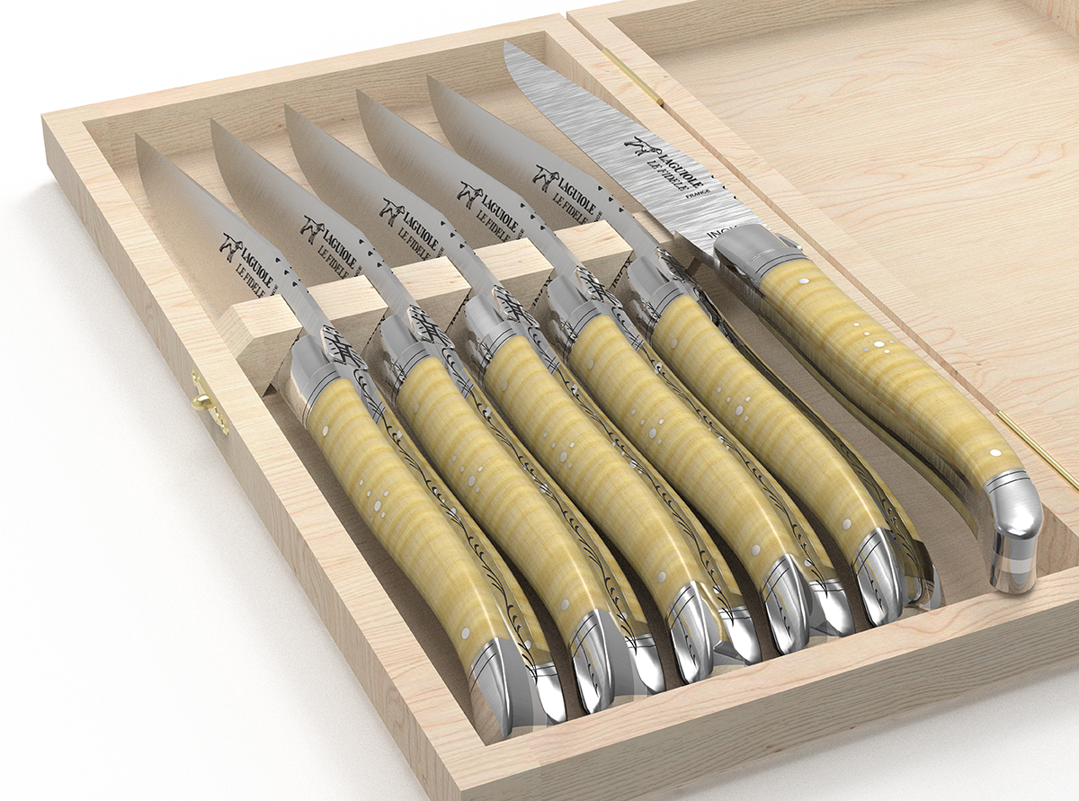 Engraved Steak Knife Set, Maple Wood Handles, Set of 6