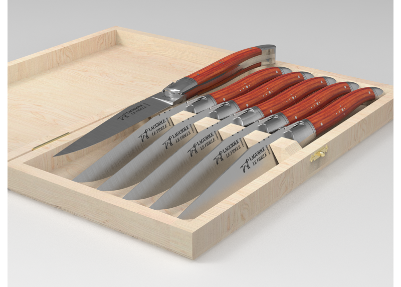 Set of 6 laguiole steak knives with rosewood handle and stainless steel bolsters image 2