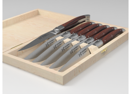 Set of 6 laguiole steak knives with violet wood handle and stainless steel bolsters image 2