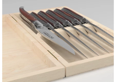 Set of 6 laguiole steak knives with violet wood handle and stainless steel bolsters image 6