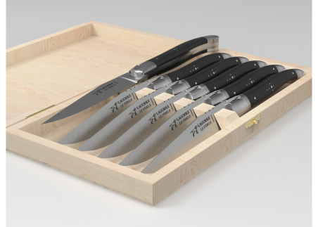 Set of 6 laguiole steak knives with ebony wood handle and stainless steel bolsters image 2