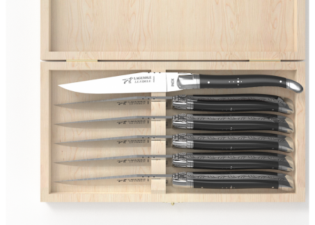 Set of 6 laguiole steak knives with ebony wood handle and stainless steel bolsters image 3