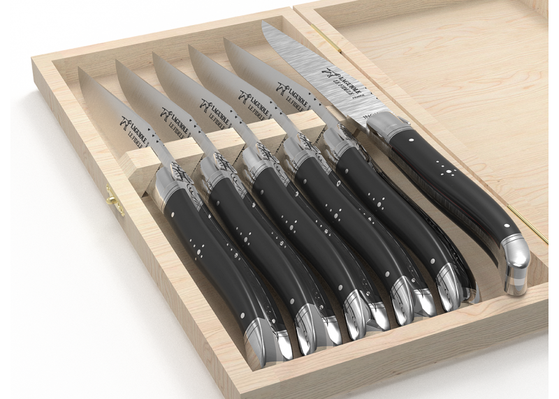 Set of 6 laguiole steak knives with ebony wood handle and stainless steel bolsters image 4