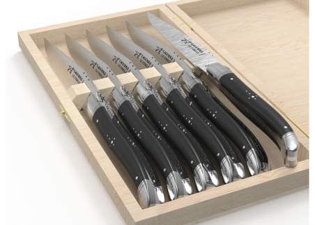 Set of 6 laguiole steak knives with ebony wood handle and stainless steel bolsters image 4