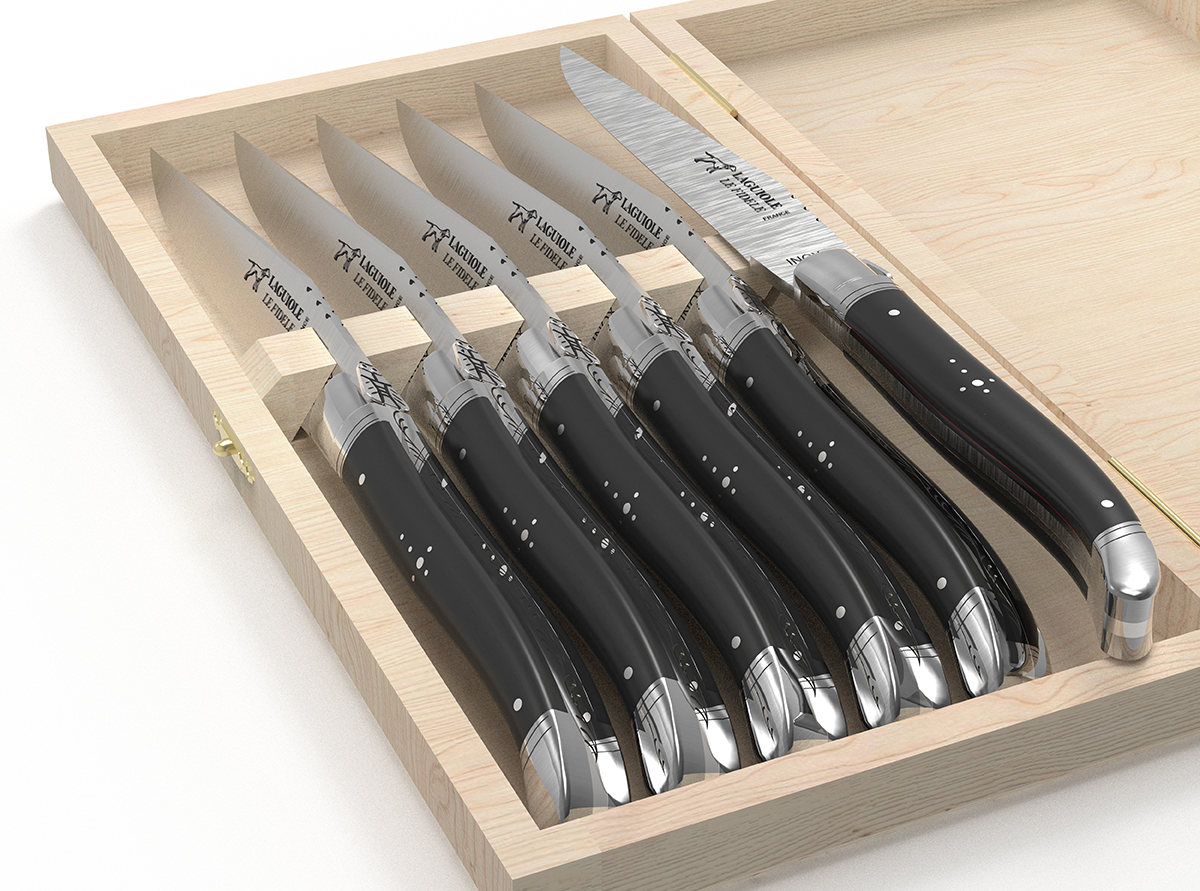 Arbalete Genes David Luxury Fully Forged Steak Knives 6-Piece Set with Full Bone Handles with Ebony Bolsters, 4.25-inches