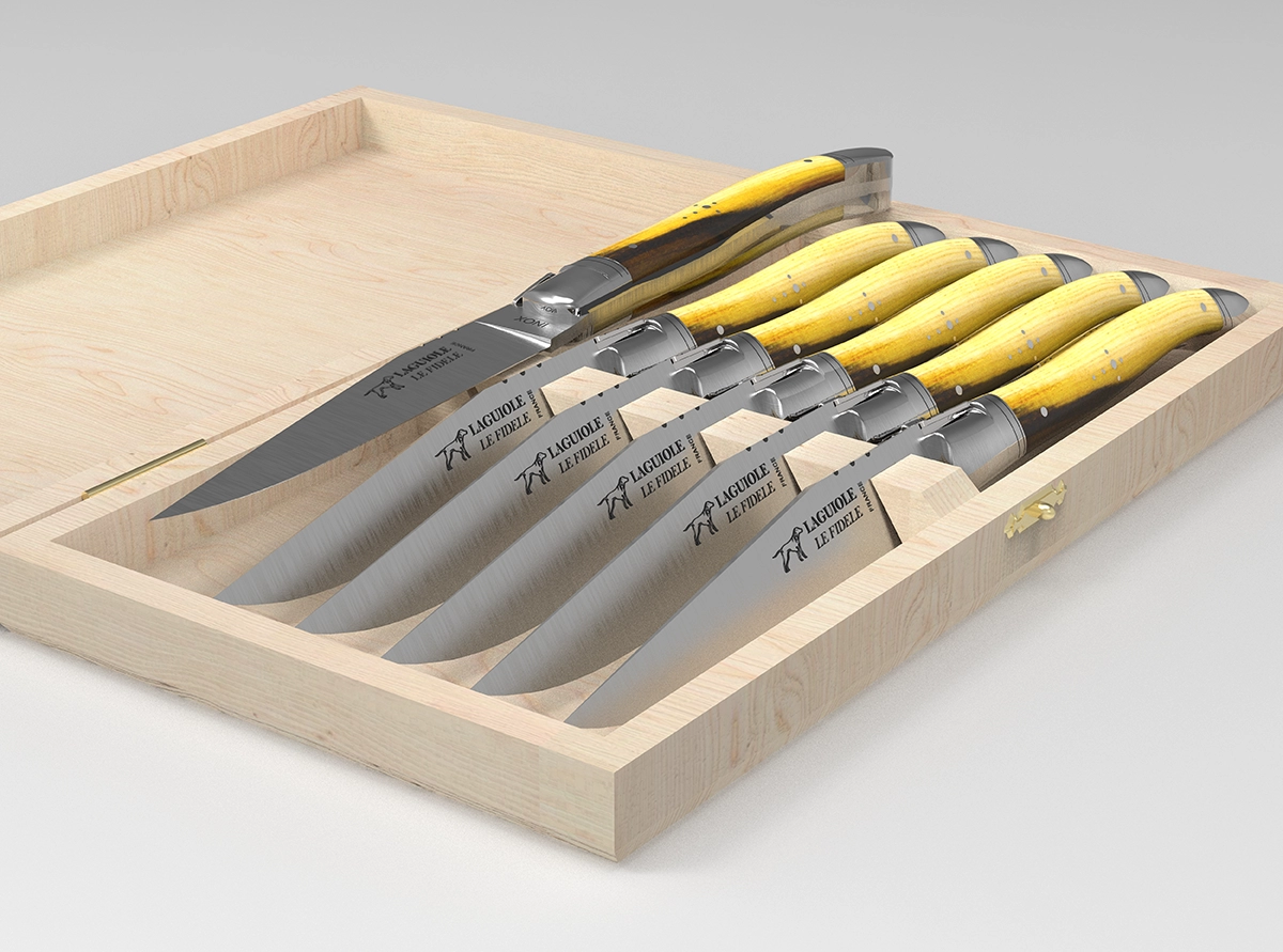 Classic Laguiole Kitchen Knife Set - Pistachio wood handles