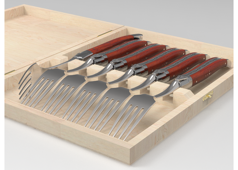 Set of 6 laguiole forks with African padauk wood handle and stainless steel bolsters image 2