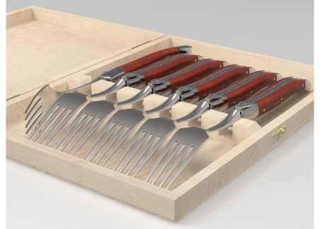 Service de 6 fourchettes Laguiole avec un manche en bois de corail et mitres en acier inoxydable image 1