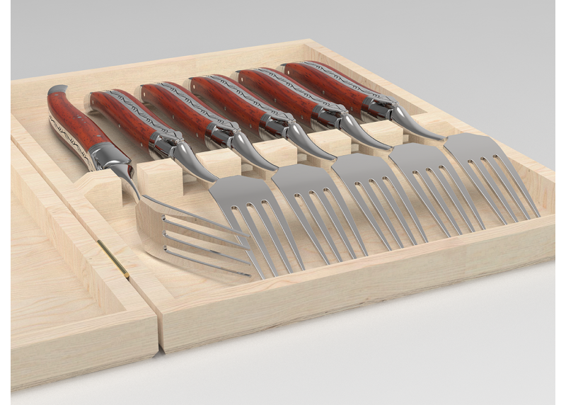 Service de 6 fourchettes Laguiole avec un manche en bois de corail et mitres en acier inoxydable image 5