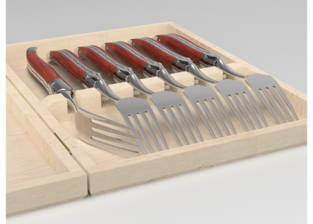 Service de 6 fourchettes Laguiole avec un manche en bois de corail et mitres en acier inoxydable image 5