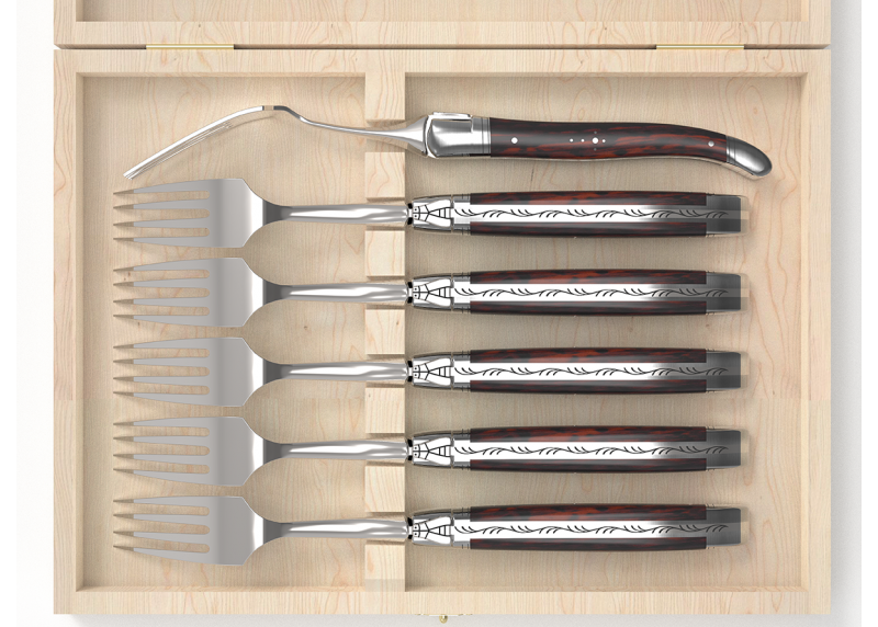 Service de 6 fourchettes Laguiole avec un manche en bois d'amourette et mitres en acier inoxydable image 2