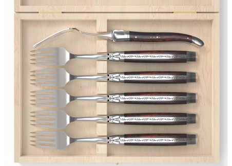 Service de 6 fourchettes Laguiole avec un manche en bois d'amourette et mitres en acier inoxydable image 2