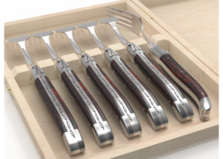 Service de 6 fourchettes Laguiole avec un manche en bois d'amourette et mitres en acier inoxydable image 3